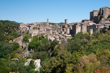 Beautiful view of Sorano, picturesque town in Toscana