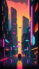 sci fi skyline, futuristic urban, abstract poster, generative ai