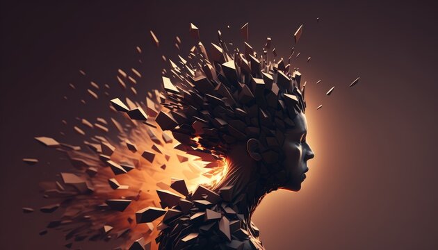 An illustration of technology exploding out of the mind. Generative AI
