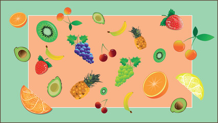 Backgrounds with different fruits and berries for any design and decoration