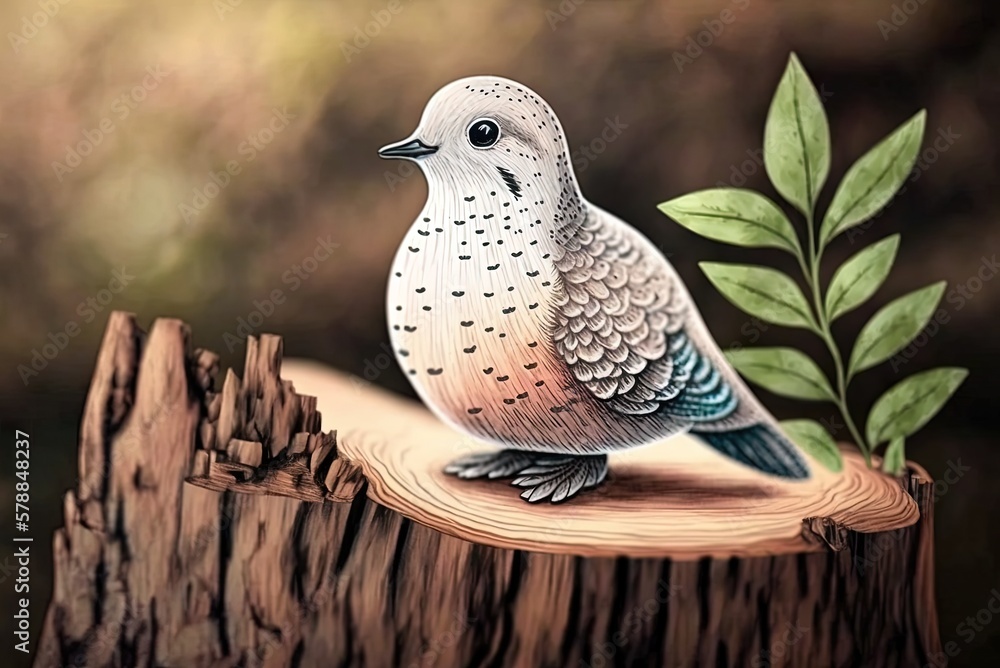 Poster Focus-selected image of a cute pigeon perched on a tree trunk Generative AI