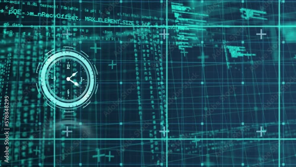 Poster animation of clock over data processing on grid