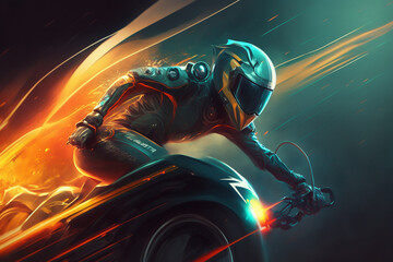 Obraz na płótnie Canvas Motorcycle or bike rider speed concept. Motorbike with fire freedom concept. Sport motion race idea. Ai generated