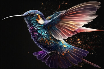 Fototapeta premium Incredible and beautiful colorful colibiri bird illustration. Exotic colorful hummingbird. Ai generated