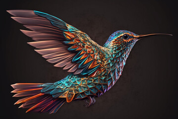 Fototapeta premium Incredible and beautiful colorful colibiri bird illustration. Exotic colorful hummingbird. Ai generated