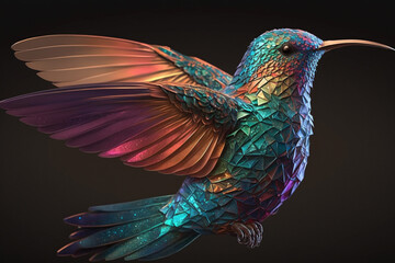 Obraz premium Incredible and beautiful colorful colibiri bird illustration. Exotic colorful hummingbird. Ai generated