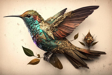 Incredible and beautiful colorful colibiri bird illustration. Exotic colorful hummingbird. Ai generated