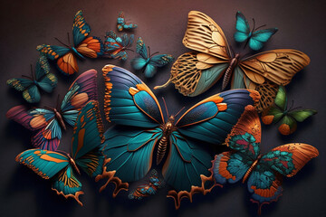 Beautiful colored butterfly wallpaper background design texture pattern. Decorative design decoration. Ai generated