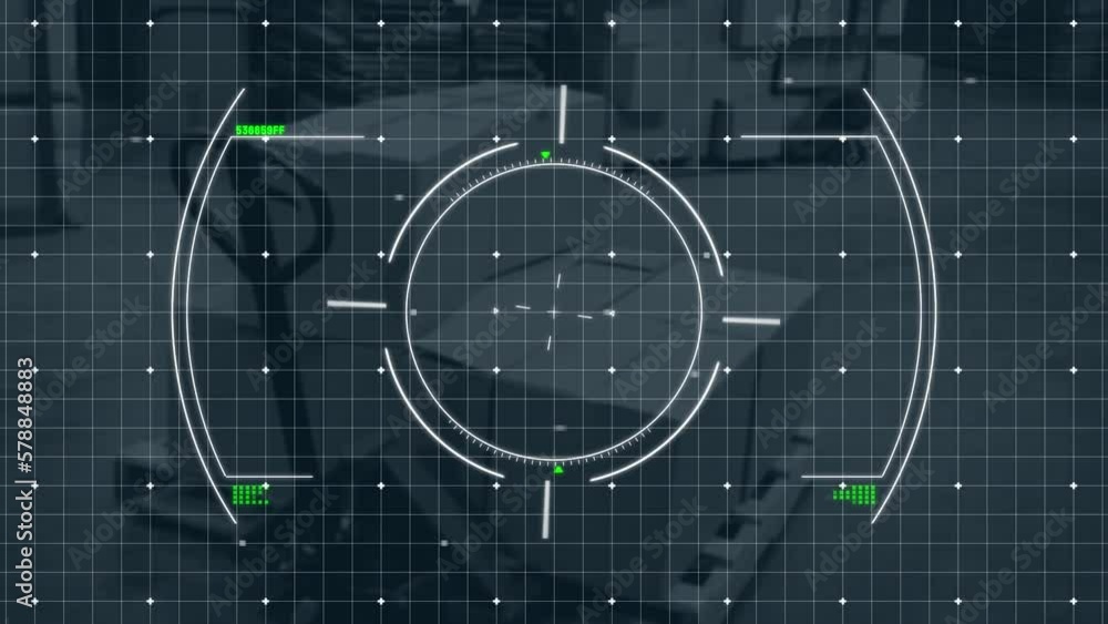 Poster animation of scope and data processing over forklift in warehouse
