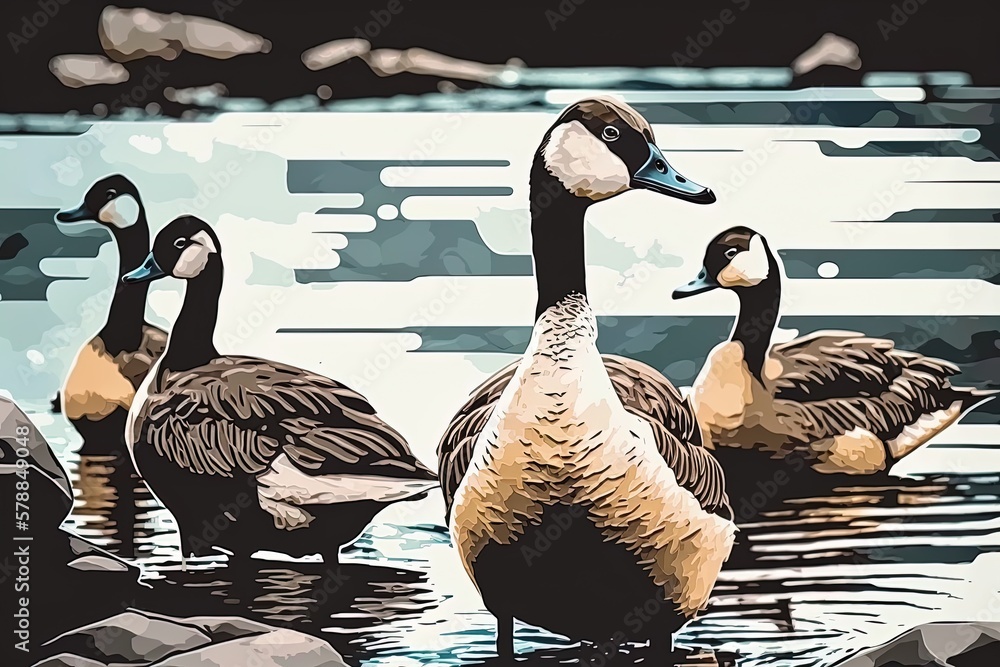 Poster an underwater photograph with a blurred background and a goose in sharp focus. generative ai