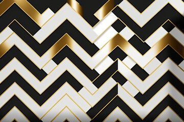 3d drawing of black and white jagged lines with gold accents