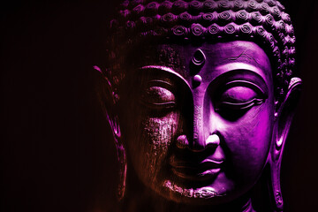 buddha face in violet light Generative ai