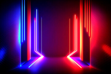 futuristic neon background red and blue lines. Generative ai
