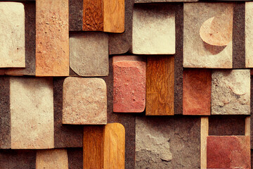 Beautiful wall with square tiles, wooden pattern, organic brick, seamless, generative ai