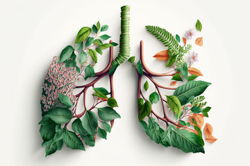 human lungs covered with beautiful flowers, breathing, clear airways