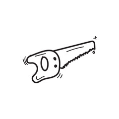 doodle saw icon outline vector