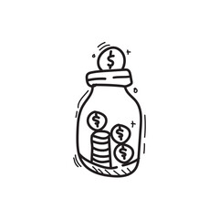 doodle coin jar icon outline vector