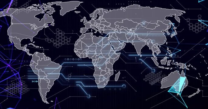 Data processing happening over a world map