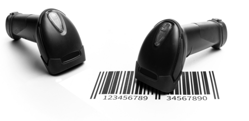 Barcode scanning. Reader laser scanner for warehouse. Retail lab