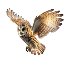 Fototapeta premium Owl on isolated transparent background. Owl is flying. macro, incredible pollinator, Ultra realistic AI