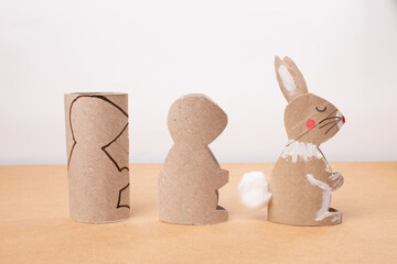 A Easter bunny made of recycled paper tube