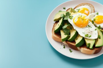 Avocado toast with poached egg on a wooden board, generative ai, healthy food. Breakfast concept.