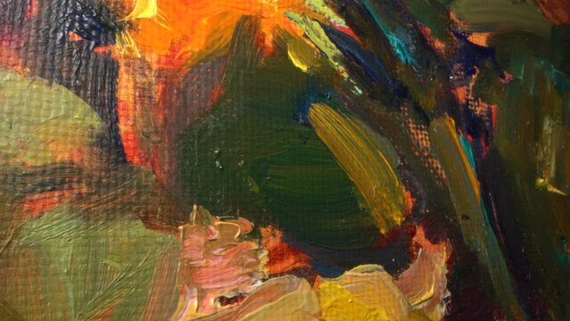 Detailed texture of brush strokes in the oil painting close up