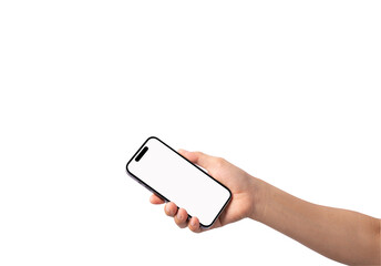 Women holding a mobile phone smartphone with a white screen and less modern frames than less design...