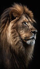 Fototapeta premium Portrait of a lion in the savanna - generative ai