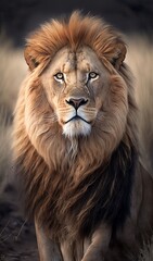 Plakat Portrait of a lion in the savanna - generative ai