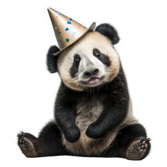 Obraz premium panda bear with birthday hat isolated on png background.