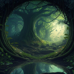 abstract landscape illustration, forest landscape generated IA