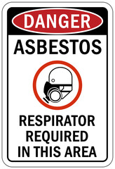 Asbestos chemical hazard sign and labels respirator required in this area