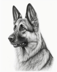 German Shepherd Dog Portrait Pencil Sketch