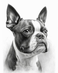 Boston Terrier Dog Portrait Pencil Sketch