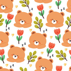 Fototapeta premium seamless pattern cartoon bear and flower. cute animal wallpaper illustration for gift wrap paper