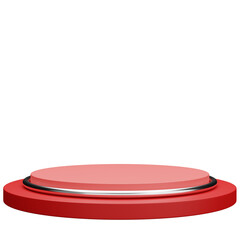 red empty pedestal with metal ring. 3d illustration
