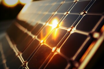 Solar panels, renewable energy source. Background with selective focus. AI generated, human enhanced