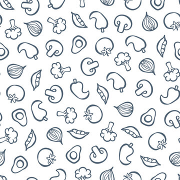 Delicious Veggies Doodle Scatter Seamless Vector Repeat Pattern