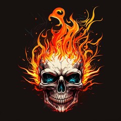 Skull logo with fire flames. Generative AI