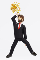 Businessman holding coin and jumping slam dunk, basketball hoop, success business financial, 3D rendering.