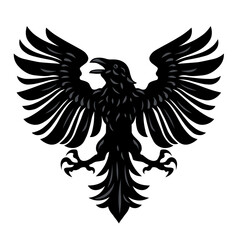 Obraz premium Heraldic raven crow. Symbol, sign, icon, silhouette, tattoo. Isolated vector illustration.