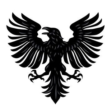 recommend clip art: Heraldic raven crow. Symbol, sign, icon, silhouette, tattoo. Isolated vector illustration.