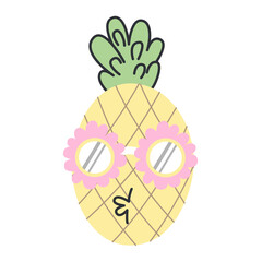 pineapple wearing flower shaped glasses in summer.
