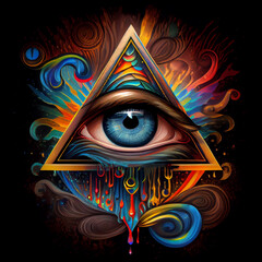 Multicolored eye of Providence. All Seeing Eye Of God. AI generative.