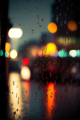 Looking through a wet blurred glass window at a displaced temporal cityscape, bokeh