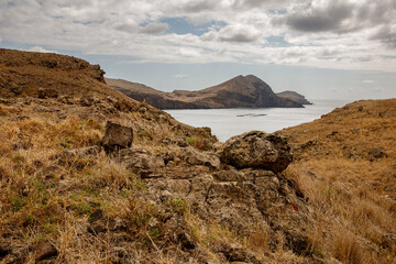 Tourist Path in the mountains through the cliffs, Portugal, Madeira. © 9parusnikov