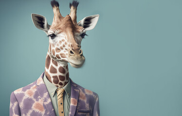 Glamour giraffe wearing suit, Generative AI