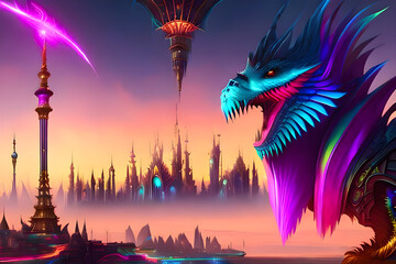 Obraz na płótnie Canvas Urban Dragon in the Future