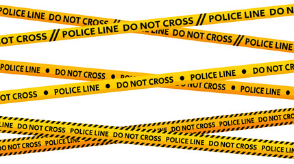 Police line do not cross tapes. Crossed yellow and black caution stripes. Danger area or crime scene zone stripes background. Warning sign. Vector